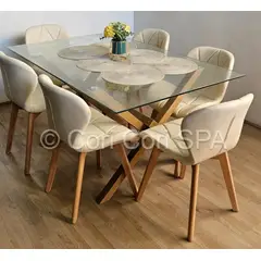 CORI CORI - Comedor Medlock 140x90cms + 6 Sillas Mariposa Ecocuero Wood Beige