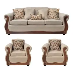 AMERICA DECORA - Living Con Resorte Estructural 6 Cuerpos 4+1+1 Gran Santi Chenille Beige X