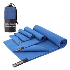 GENERICO - Set de 3 Toallas Baño Viaje Microfibra Secado Rápido Azul