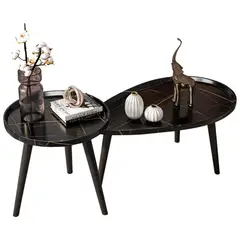 DETODOYMAS - Juego de mesa de centro ovalada 80+50cm Chic Home - Negro