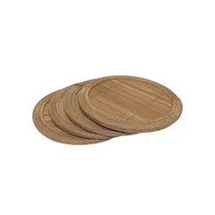 GENERICO - Set 4 Posavasos Madera Mimbre 4 Piezas Redondo