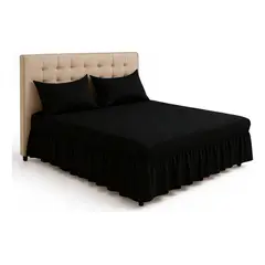 ARMONIA - Faldón Cama Doble Acolchado 2 Plazas Con 2 Fundas Colores
