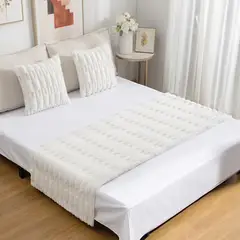 GENERICO - Set De Piecera Peluda De Bambú 70 X 210 +2 Fundas Blanco