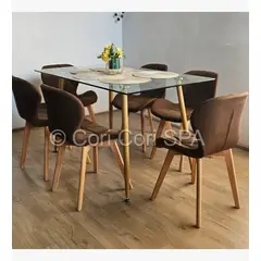 CORI CORI - Comedor Rubi 120x80cms + 6 Sillas Mariposa Lino Chocolate