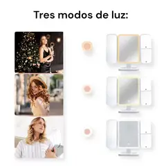 GENERICO - Espejo Iluminado Maquillaje De Tocador Plegable Luz Led Blanco