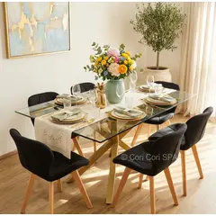 CORI CORI - Juego de Comedor Madrid 140x80cms + 6 Sillas Mariposa Lino Negro