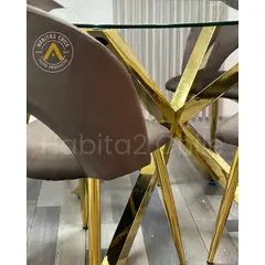 HABITA2 CHILE - Mesa de comedor de vidrio redonda Nordica Patas Dorada - 100 cm