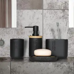 STRETTO - Set Accesorios De Baño Moderno 4 Piezas Resina Bambu