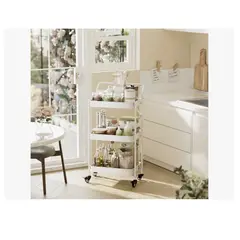 GENERICO - Organizador Carro Plegable Multiuso De 3 Niveles Con Ruedas Blanco