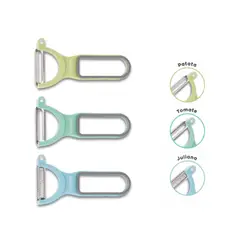 3 CLAVELES - Pelador Verduras Pack 3 Pzas Acero Inoxidable y Mango Ergonómico