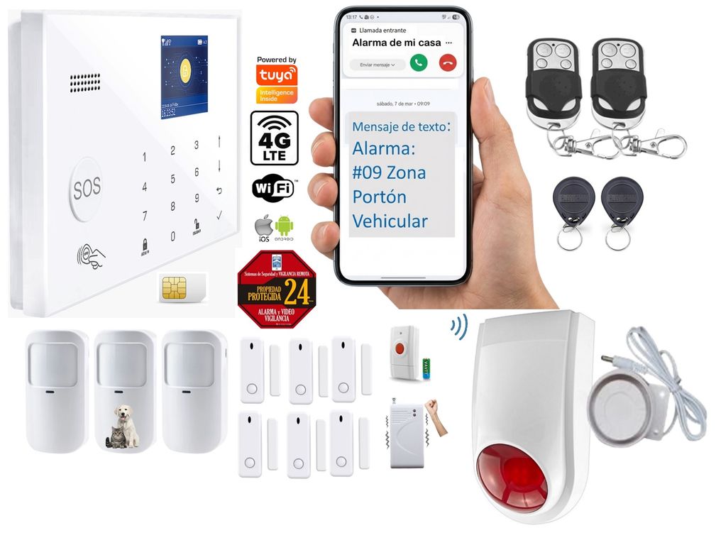 Alarma GSM 4g WIFI Google HomeAlexa Sirena 110db