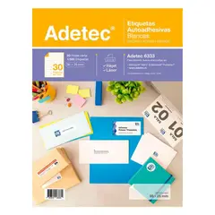 ADETEC - 1500 Etiquetas Adhesivas Inkjet/laser 66x25 mm 50 Hojas