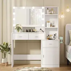IDEEHOUSE - Tocador de Maquillaje Moderno con Espejo LED 110cm x 40cm x141cm