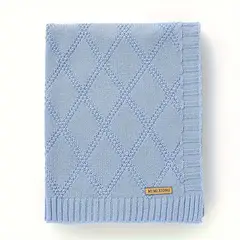 VATYERTY - Manta de Punto de Rombos Para Bebés - Azul