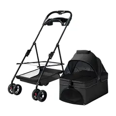 LUBABYCAS - Coche Para Mascotas Perros Gatos 2 En 1 Negro