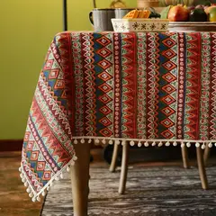 PUREPOWER - Mantel Boho Flecos Pompas140x140cm - Mesa Pequeña Cuadrada y Redonda
