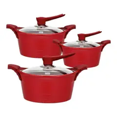 BOHLIER - Batería Cocina 6 Piezas Aluminio Fundido Rojo 20