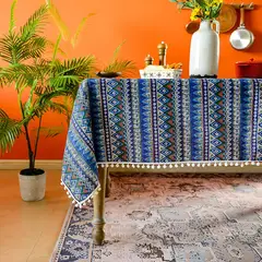 PUREPOWER - Mantel Boho Flecos Pompas140x140cm - Mesa Pequeña Cuadrada y Redonda