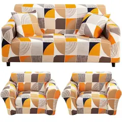 GENERICO - FUNDAS PARA MUEBLE 3+1+1 CUBRE SILLON TELA ELASTICA DISEÑO NARANJA