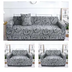 GENERICO - FUNDAS PARA MUEBLE 3+1+1 CUBRE SILLON TELA ELASTICA GRIS HOJAS TF