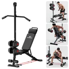 KOKILA - Banco de Ejercicios Reclinable con Sistema de Poleas y Squat