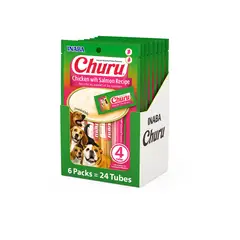 INABA - Churu Dog Pollo y Salmón 14g x4 - Pack 6 Unidades