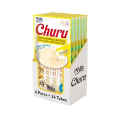 INABA - Churu Cat Pollo, Vacuno y Queso 14g x4 - Pack 6 Unid