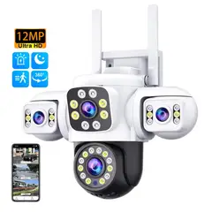 STARTECHOFFICE - Cámara de Seguridad WiFi Exterior 12MP Triple Lente Visión Nocturna