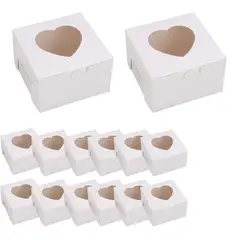 KUANGYE - Pack 10 Cajas Con Visor De Corazon Para Desayuno O Dulces Blanco