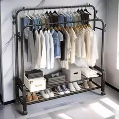 GENERICO - Perchero blanco Doble Barra Organizador De Ropa Con Ruedas 48 KG MP