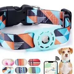 GENERICO - Collar mascota tela con funda para Airtag Celeste Talla S