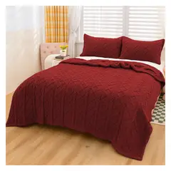 GENERICO - MANTA DISEÑO TRENZADO CON CHIPORRO S BORDE 2 PLAZAS - Rojo - 2