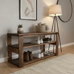 GENERICO - Banca Con Zapatero Rustico De Madera Nogal