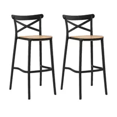 MOBOI - Pack 2 Taburetes Crossback Danubio Piso de Bar o Terraza 66cm Negro