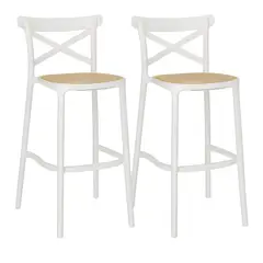 MOBOI - Pack 2 Taburetes Crossback Danubio Piso de Bar o Terraza 66cm Blancos