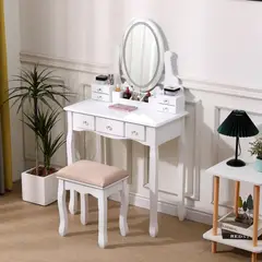 ITAHOME - TOCADOR MAQUILLAJE MADERA BANCA + ESPEJO LUZ LED CATERINA