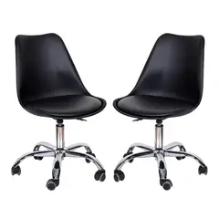 MOBOI - Pack 2 Sillas De Escritorio Tulip Eames Acolchada Giratoria Negra