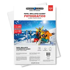 PACIFIC COLOR - Papel Fotográfico Brillante 20 Hojas Tamaño A4 200grs - Ps