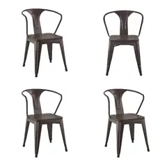 WHITE MARKET - Set de 4 unidades Silla tolix con brazos y asiento de madera