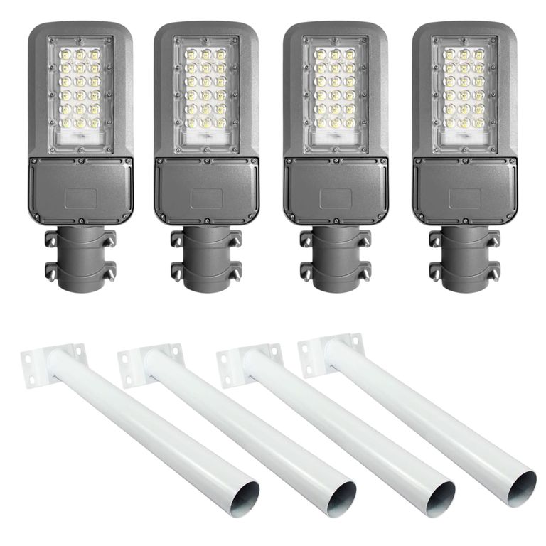 4 Luminarias Pública Pubstreet 60W IP65 Luz Fría con Soporte
