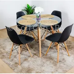CORI CORI - Juego de Comedor Mesa Eames Vidrio 80cm + 4 Sillas Eames Negro