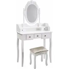 CASTELLARO - TOCADOR MAQUILLAJE MADERA BLANCO 5C BANCA + ESPEJO VICTORIA