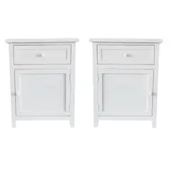 GENERICO - SET 2 VELADORES DORMITORIO RECCO CAJON PUERTA I+D BLANCO