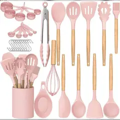 GENERICO - Juego De Utensilios Premium De Cocina con Tazas Medidora Rosado 33 pzas
