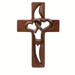 VATYERTY - Cruz de matrimonio de madera con cruces de pared con corazones entrelazados