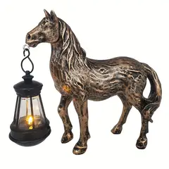 VATYERTY - Decoración vintage de farol de caballo de bronce con energía solar