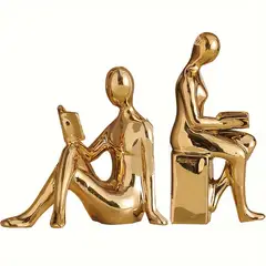VATYERTY - Sujetalibros minimalistas modernos con figuras abstractas en tonos dorados