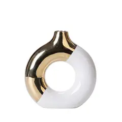 VATYERTY - Elegante jarrón de cerámica moderno en negro dorado y blanco