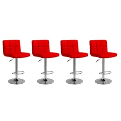 GLOBAL LATIN GROUP - Pack 4 Taburetes Bar Giratorios 60-80 cm PU Base Acero y ajustable - Rojo