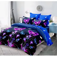 GENERICO - SABANA 2 PLAZA TF AZUL FLOR MARIPOSA SET DE 4 PIEZA